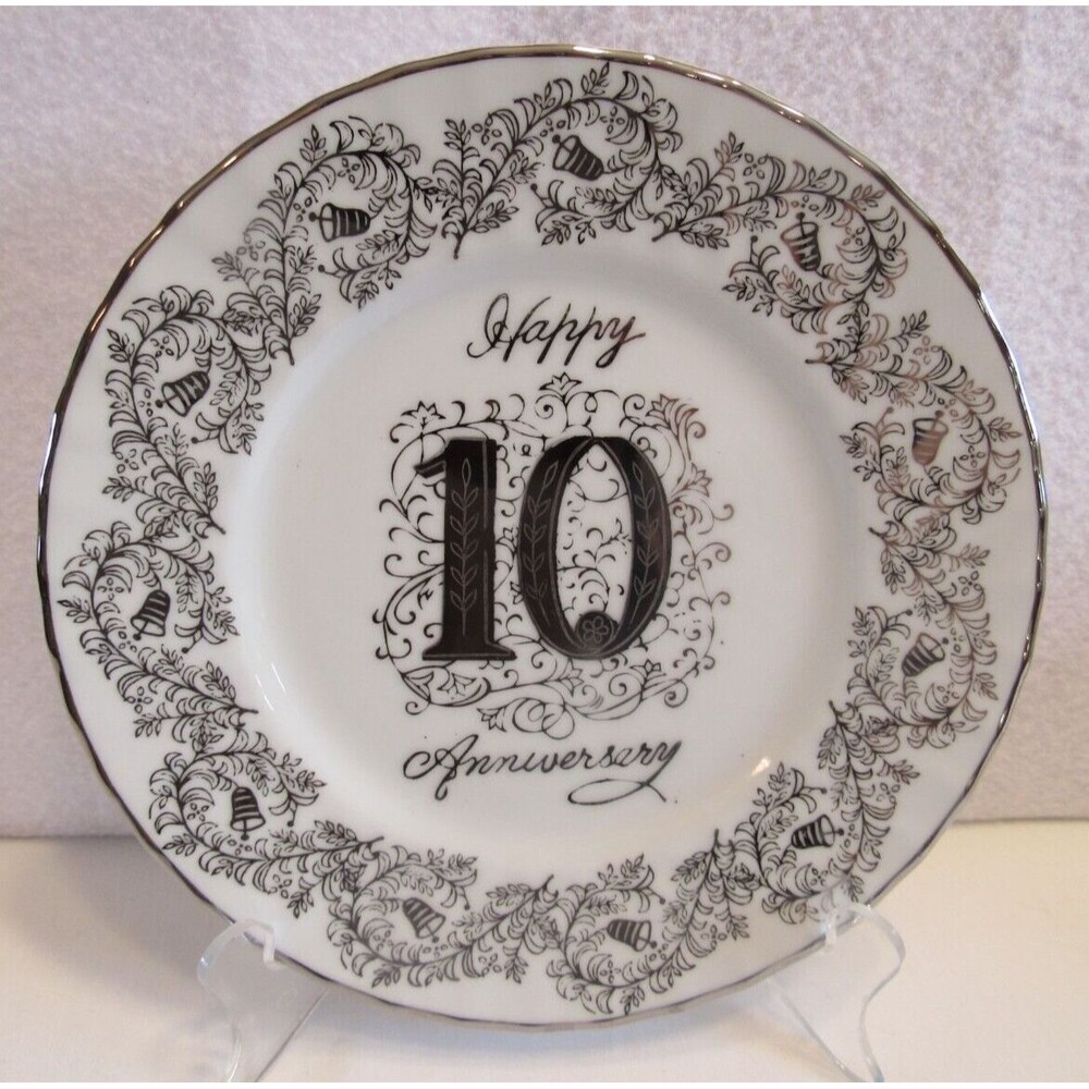 Happy 10th Anniversary Norcrest Fine China Plate B630 Silver